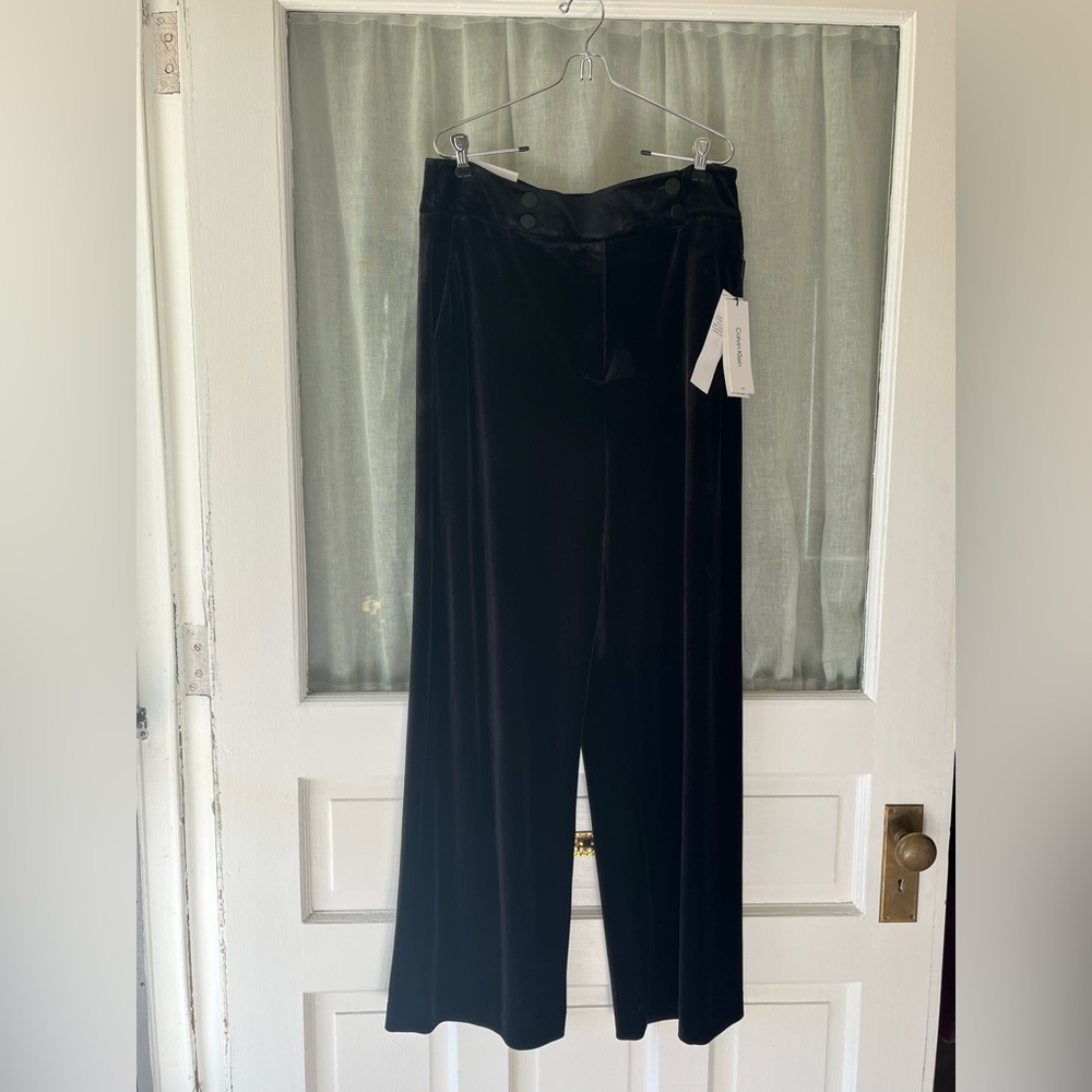 Calvin Klein Sz 14 Whitney Velvet High Rise Wide Leg Trouser Pants NWT